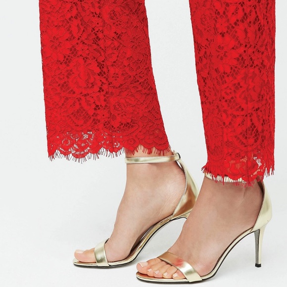 J Crew Red Lace Pull On Peyton Pants | High Rise Wide Leg - Picture 3 of 10